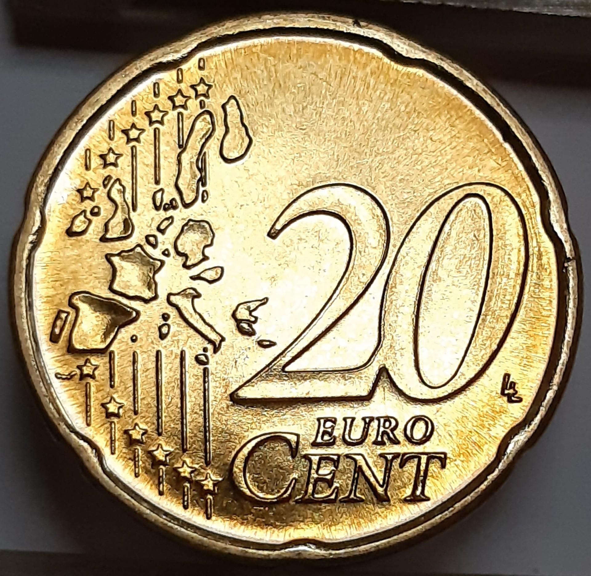 Vokietija 20 euro centų F 2002 UNC KM#211 (7979)
