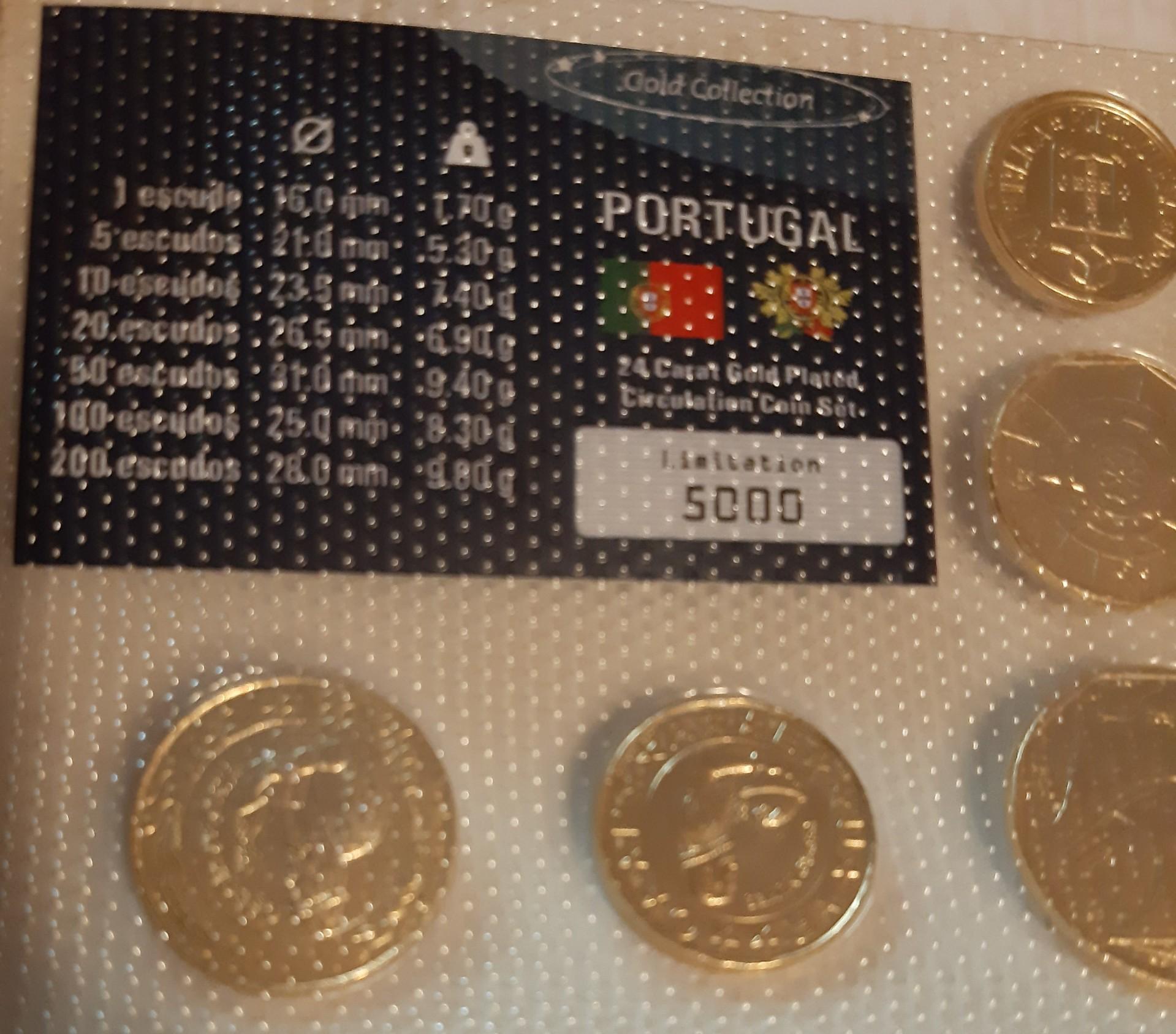 Portugalijos paauksuotų monetų rinkinys 1995-1999 (8032) 