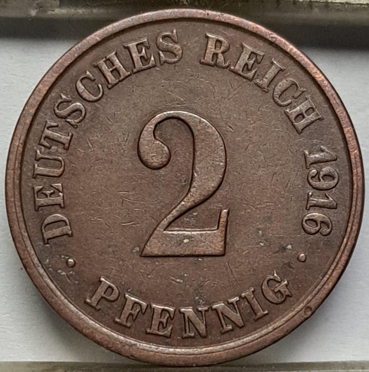 Vokietija 2 pfenigai J 1916 KM#16 RETA (8105)