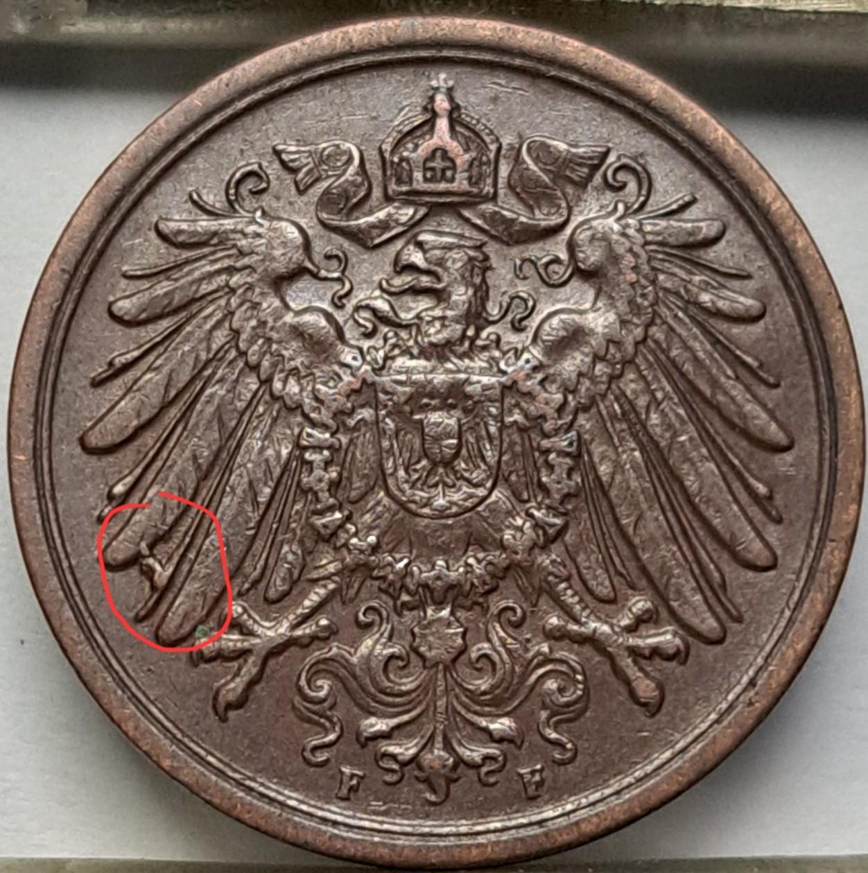 Vokietija 2 pfenigai F 1915 KM#16 su klaida (8106)