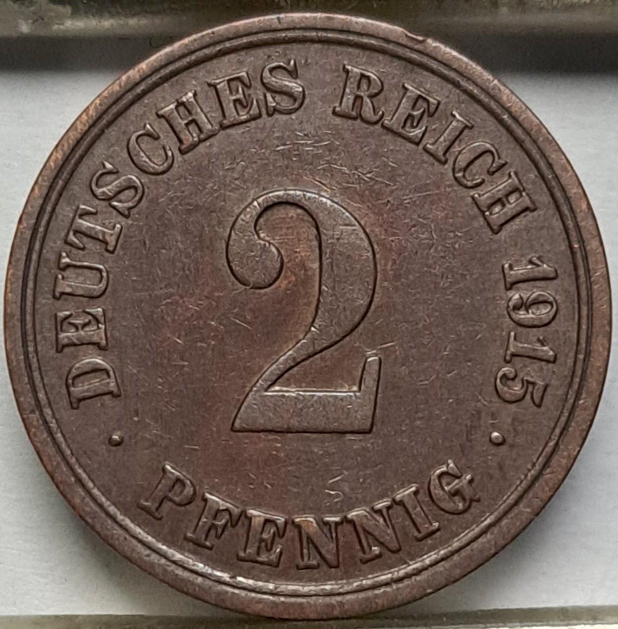 Vokietija 2 pfenigai F 1915 KM#16 su klaida (8106)