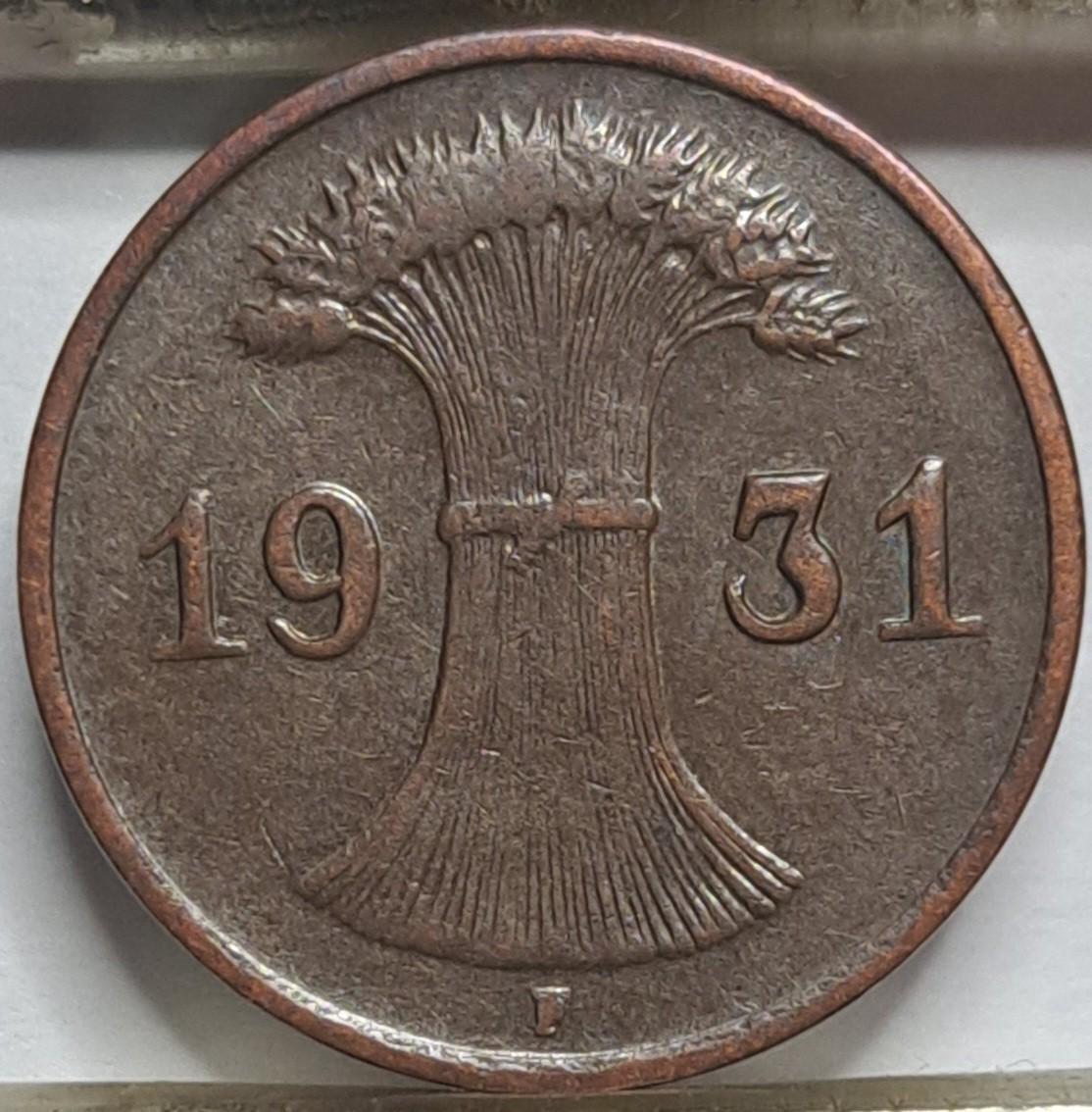 Vokietija 1 reichspfenigas F 1931 KM#37 (8129)