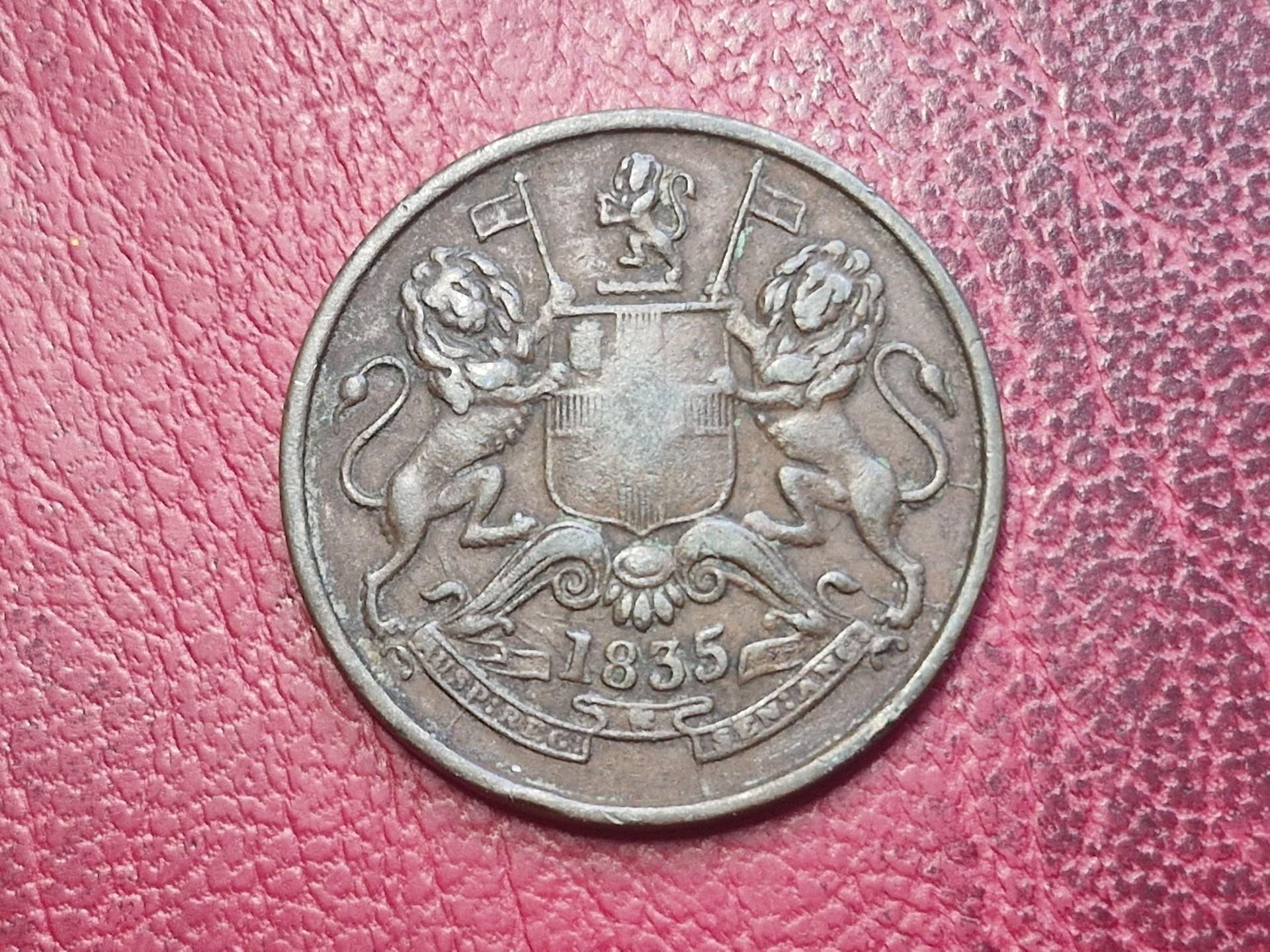 Indija - Britų ½ anos, 1835 KM# 447