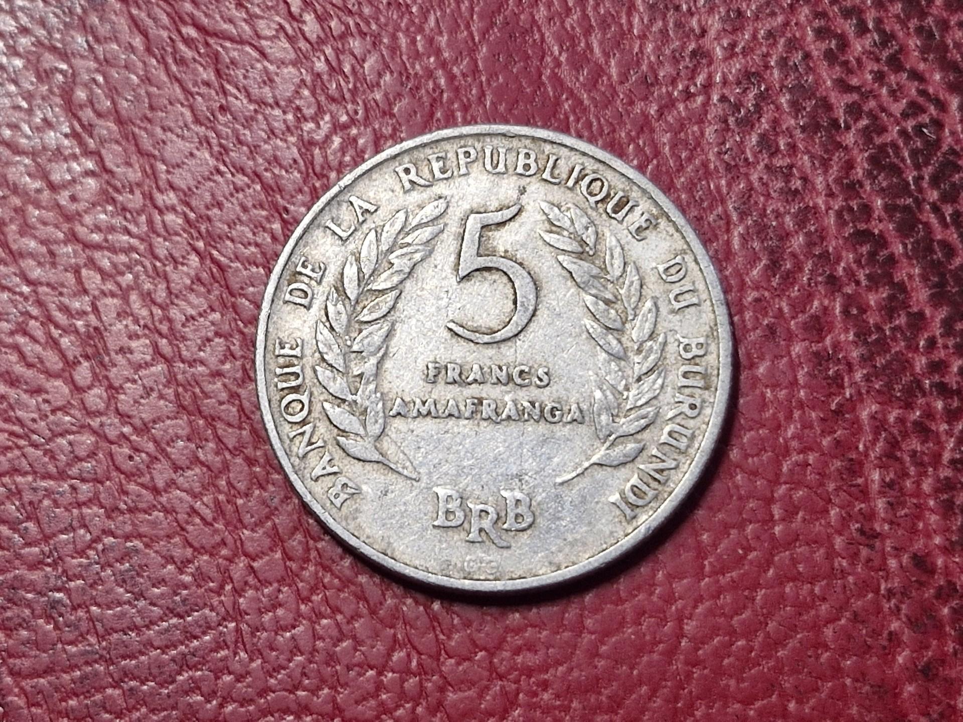 Burundis 5 frankai, 1969 Km# 16