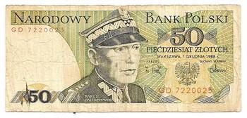 Lenkija. 50 zlotų ( 1988 ) VF