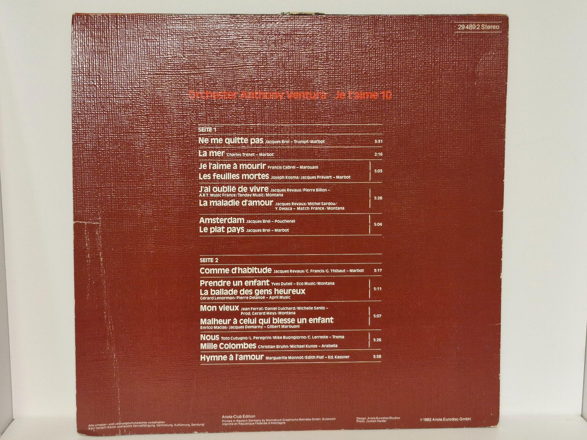 Lp Orchester Anthony Ventura – Je T'aime 10