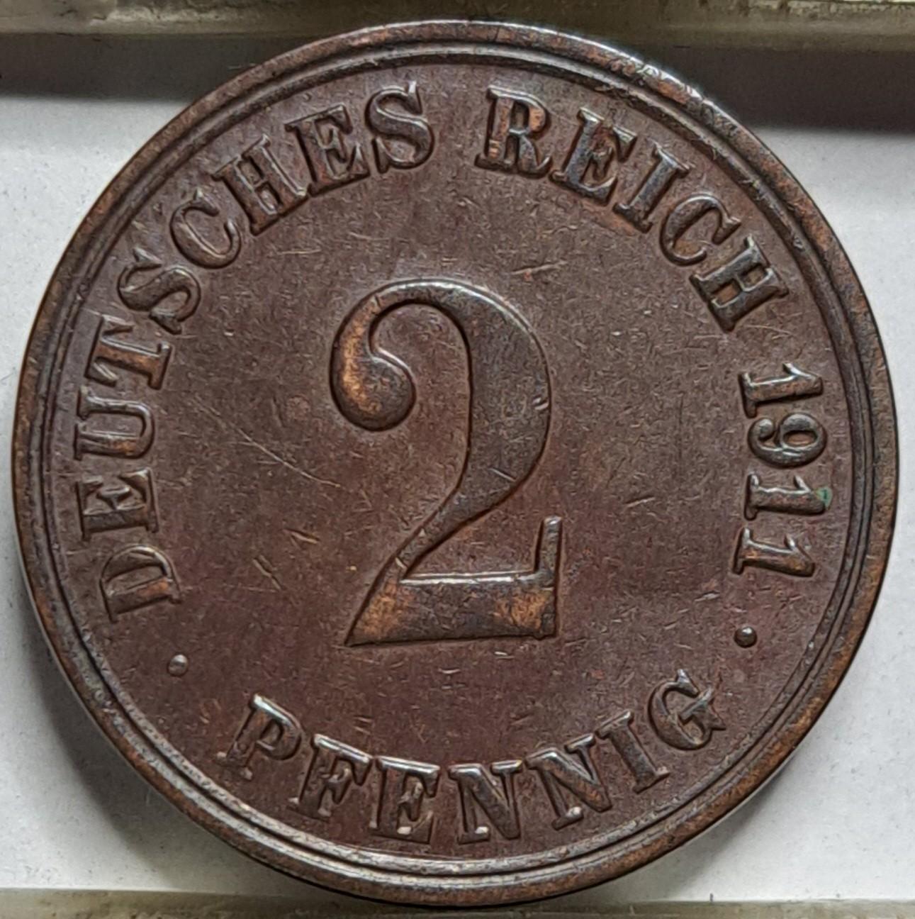 Vokietija 2 pfenigai A 1911 KM#16 (8220)