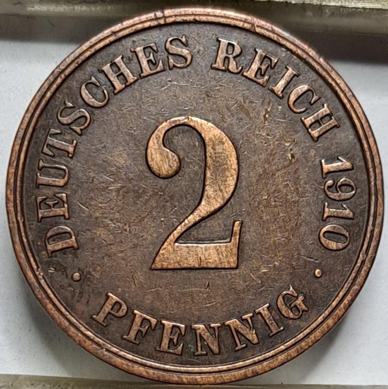 Vokietija 2 pfenigai J 1910 RETA KM#16 (8222)
