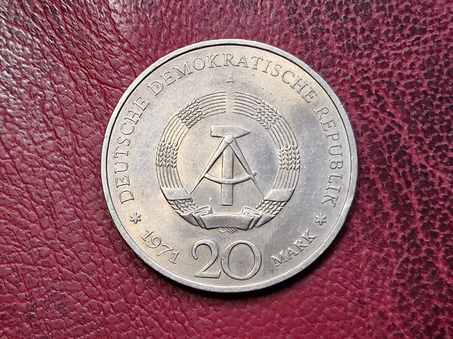 Vokietija - VDR 20 markių, 1971 KM# 34 Tėlmano 85