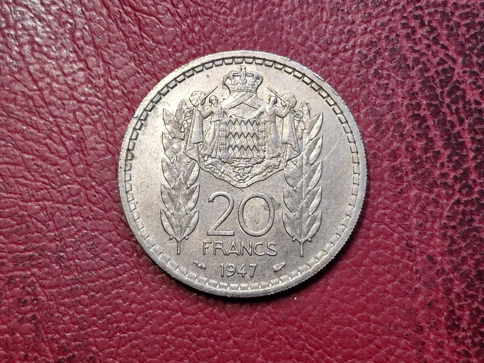 Monakas 20 frankų, 1947 KM# 124