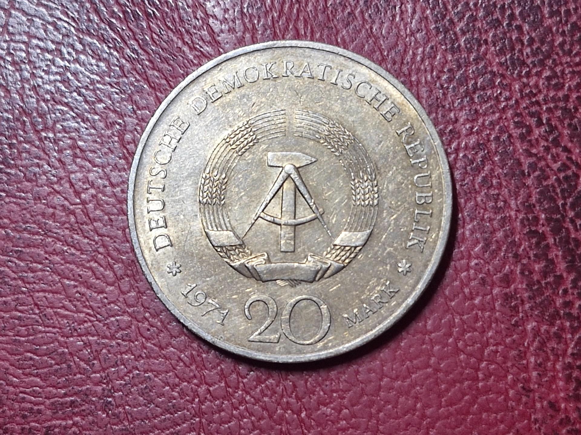 Vokietija - VDR 20 markių, 1971 KM# 33 H.Mann 100