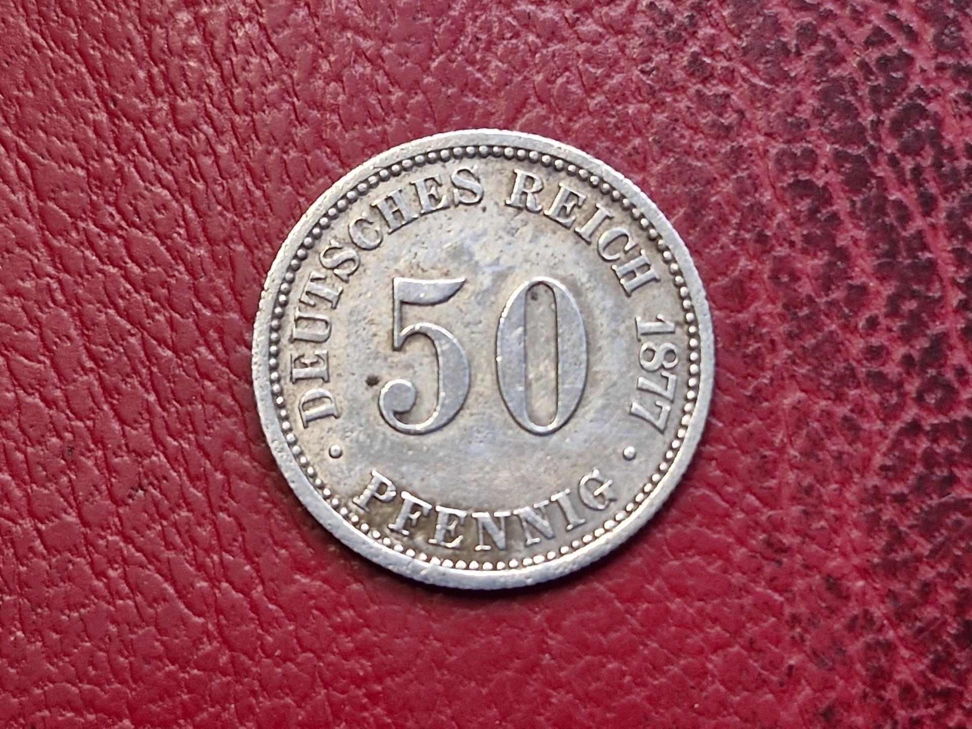 Vokietija 50 pfenigų, 1877B KM# 6 AG 0.900