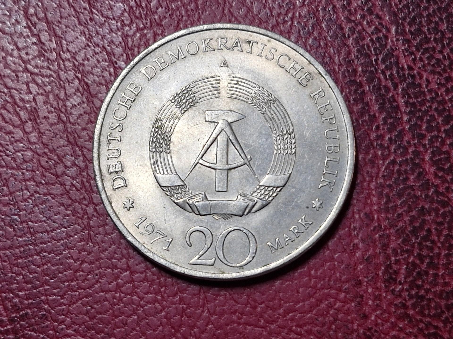 Vokietija - VDR 20 markių, 1971 KM# 34 Tėlmano 85