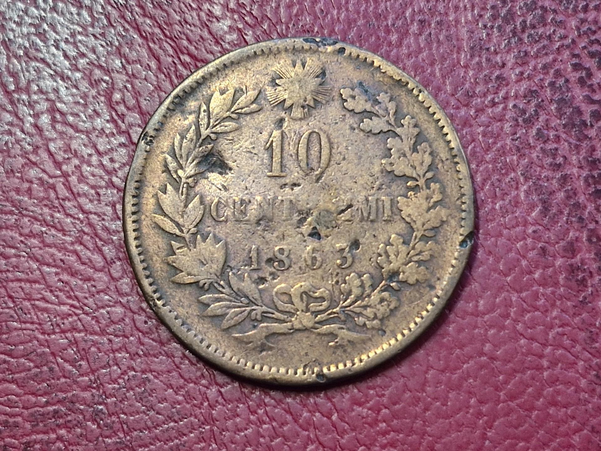 Italija 10 čentezimų, 1863 KM# 11