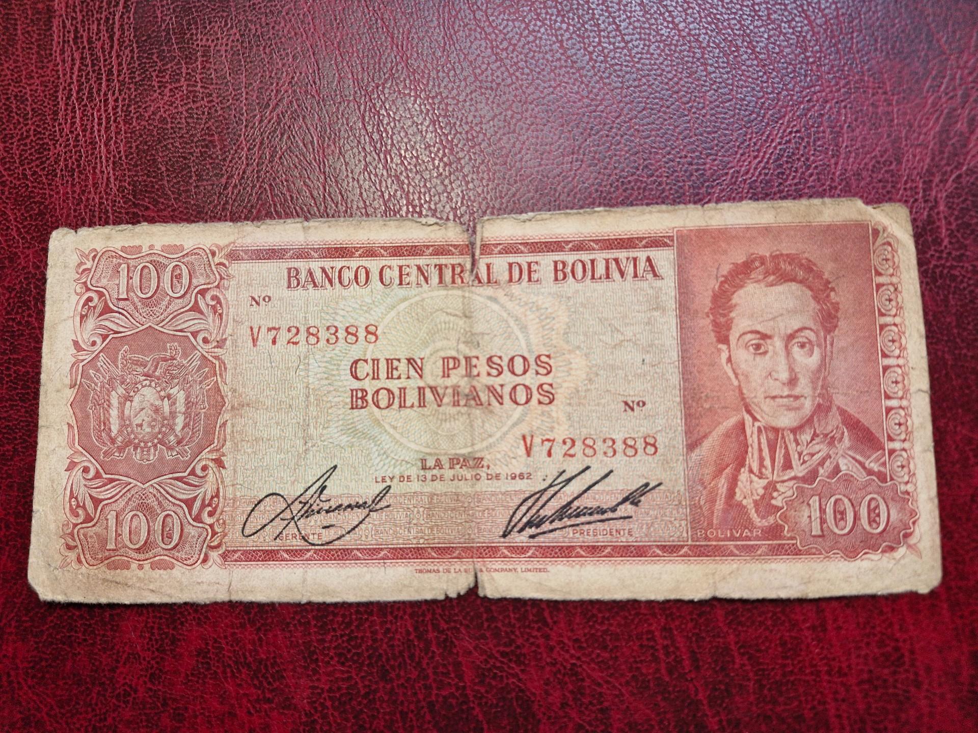 100 Pesos Bolivianos 1962.07.13 Bolivija P-163a.9