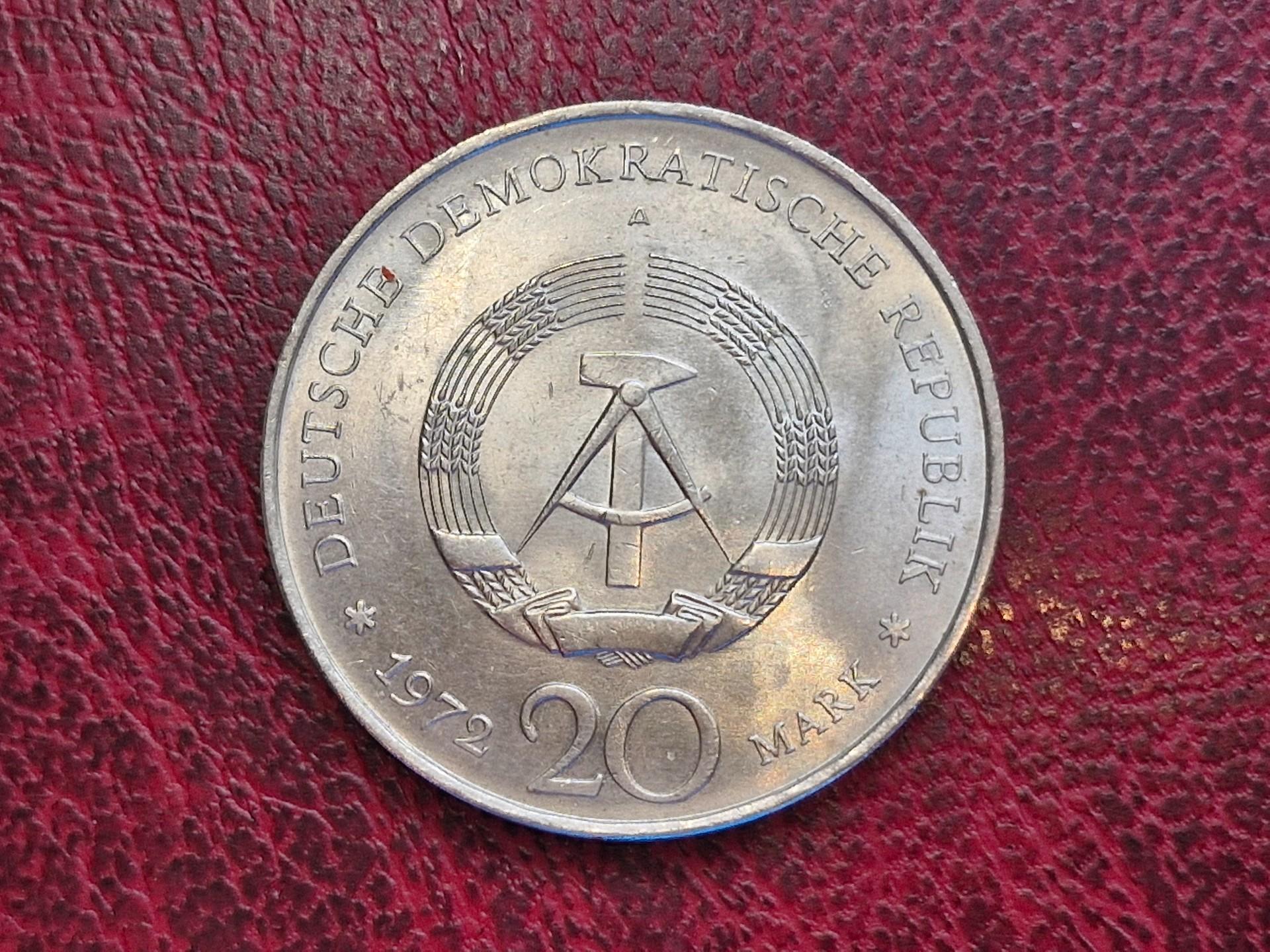 Vokietija - VDR 20 markių, 1972 KM# 40 Šileris