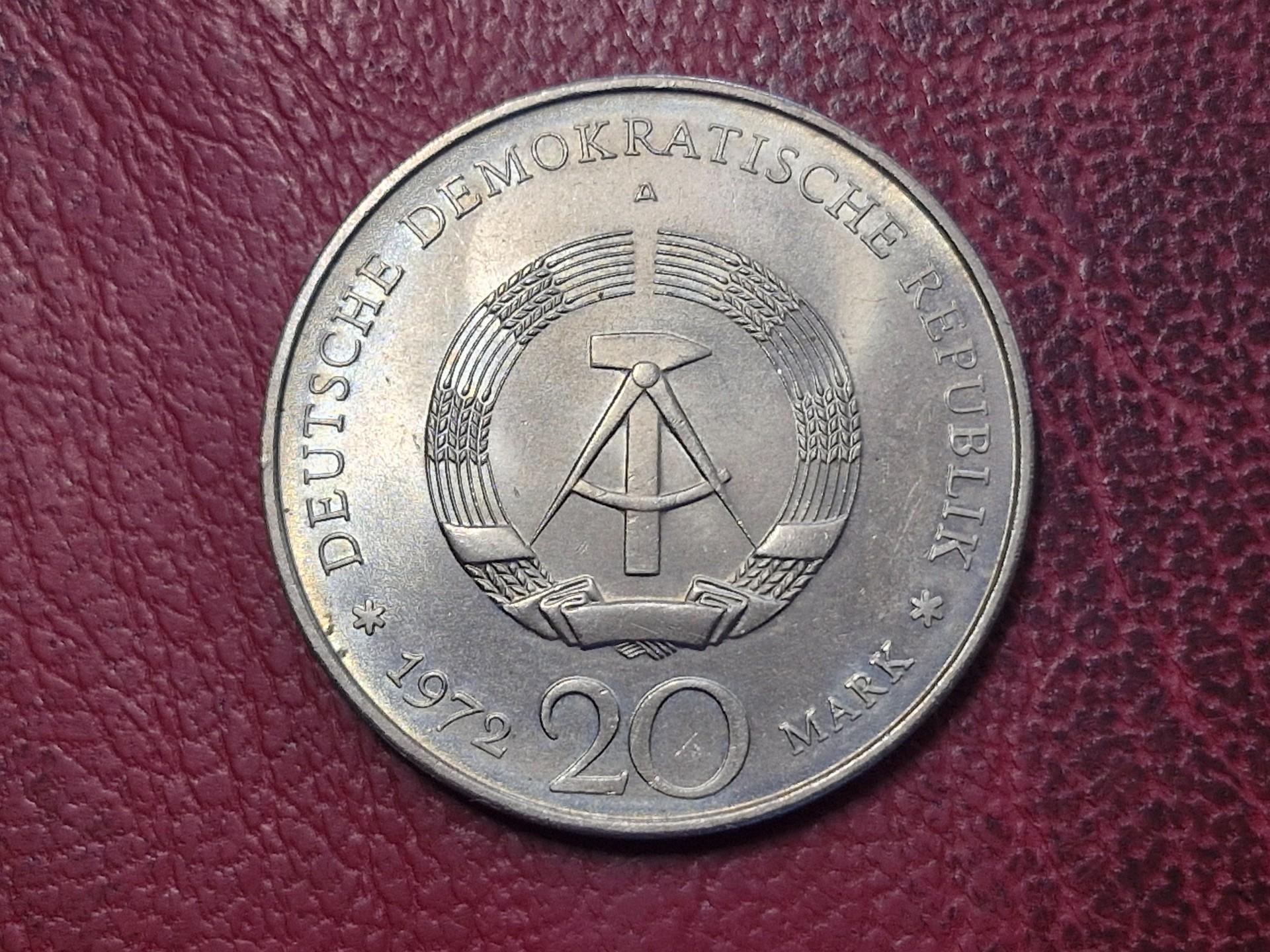 Vokietija - VDR 20 markių, 1972 KM# 40 Šileris