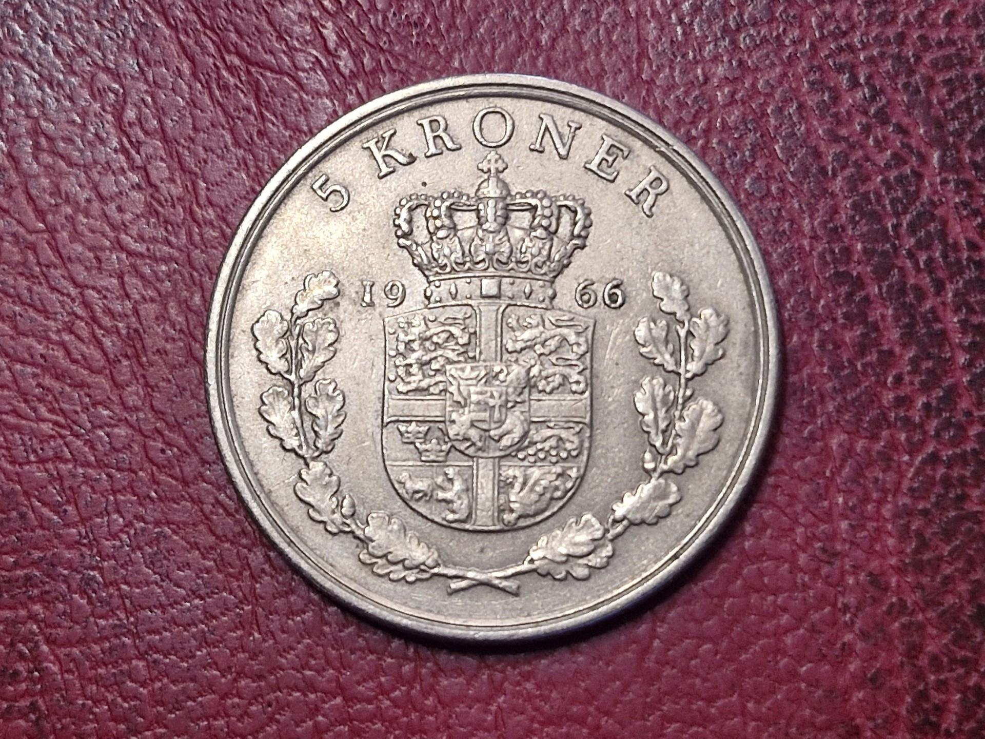 Danija 5 kronos, 1966 KM# 853
