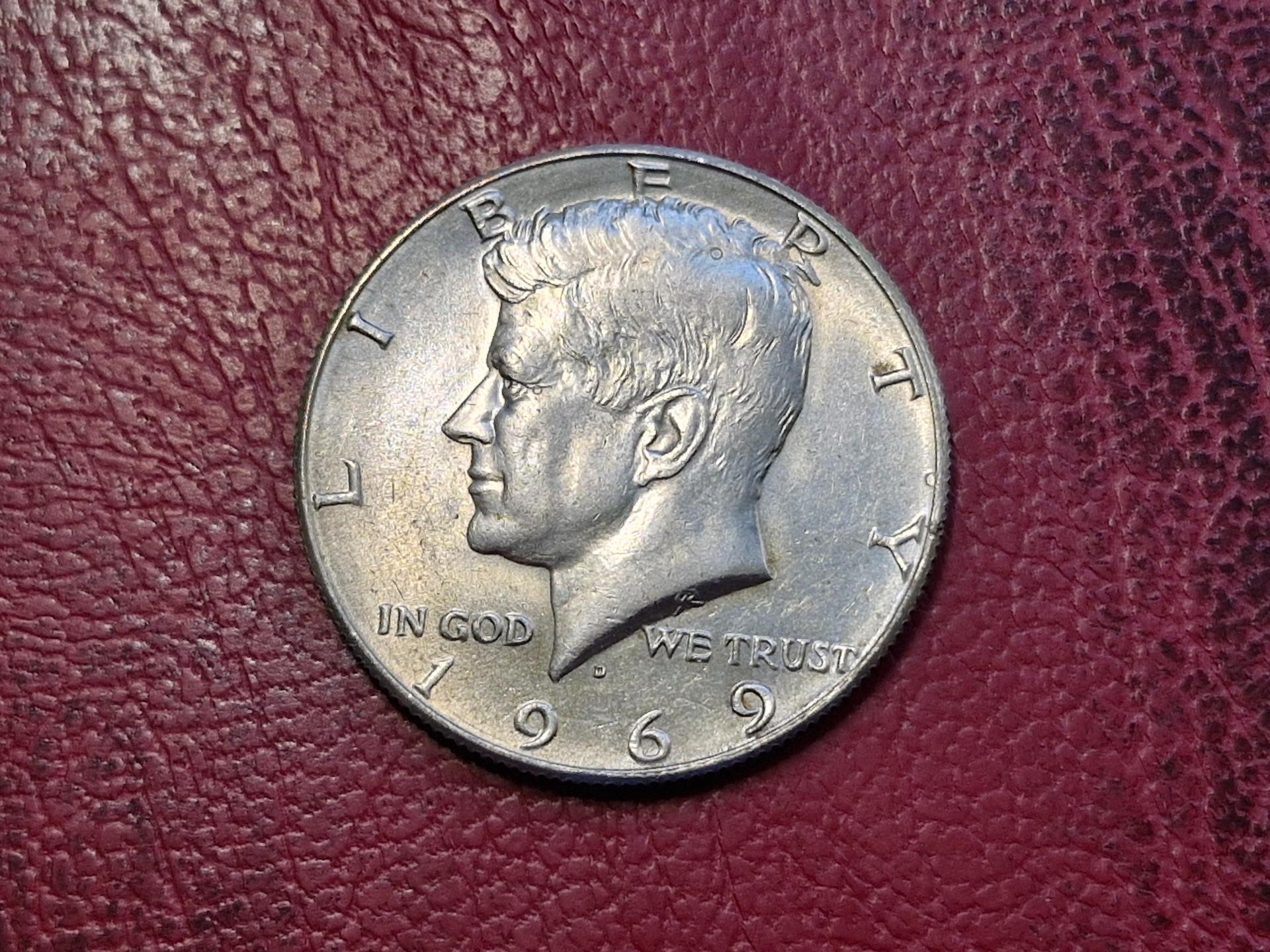 JAV ½ dolerio, 1969D KM# 202a AG 0.400 Kenedžio