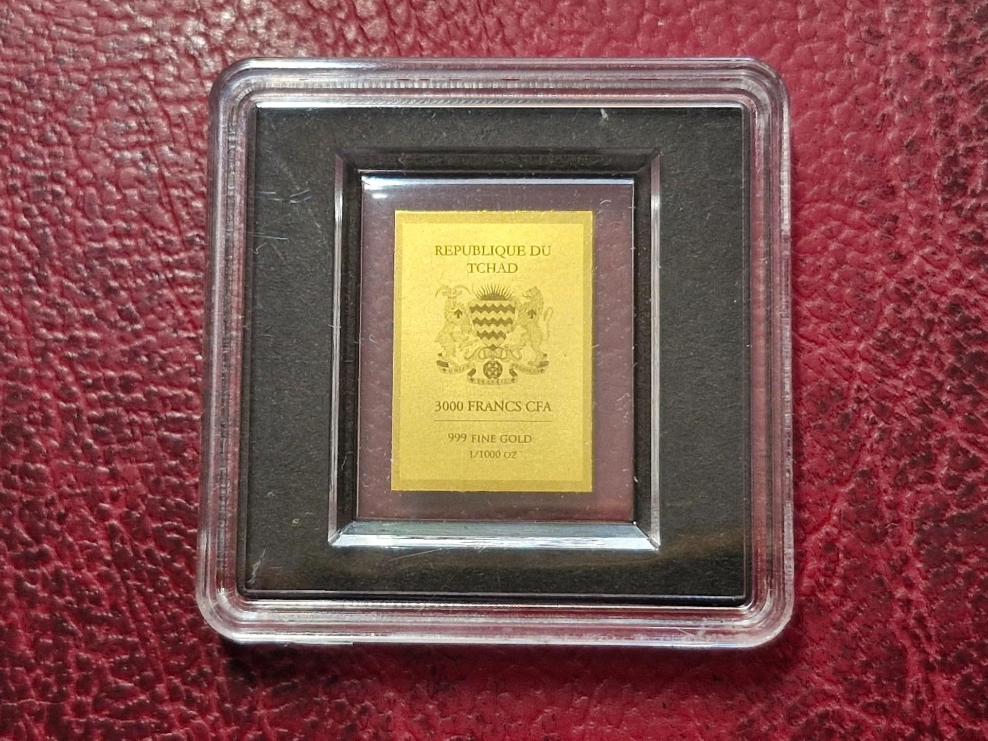 Čadas 3000 frankų CFA 999 Fine Gold 1/1000 OZ