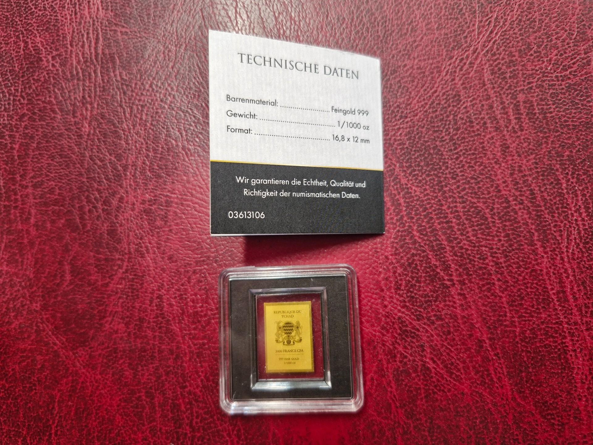 Čadas 3000 frankų CFA 999 Fine Gold 1/1000 OZ