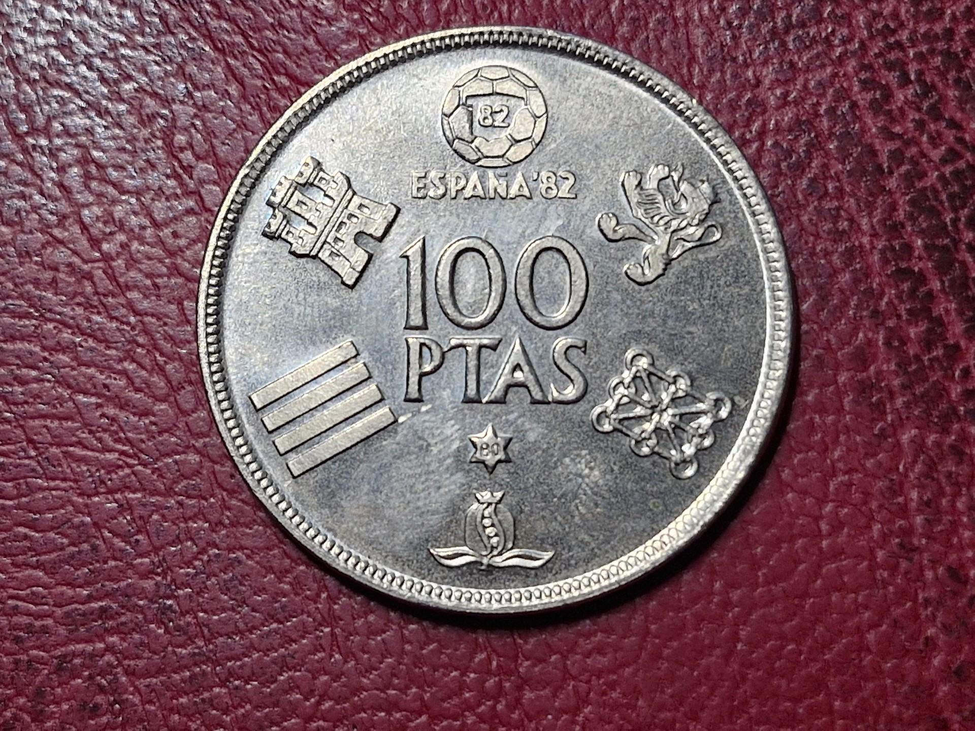 Ispanija 100 pesetų, 1980 KM# 820 futbolo čemp.