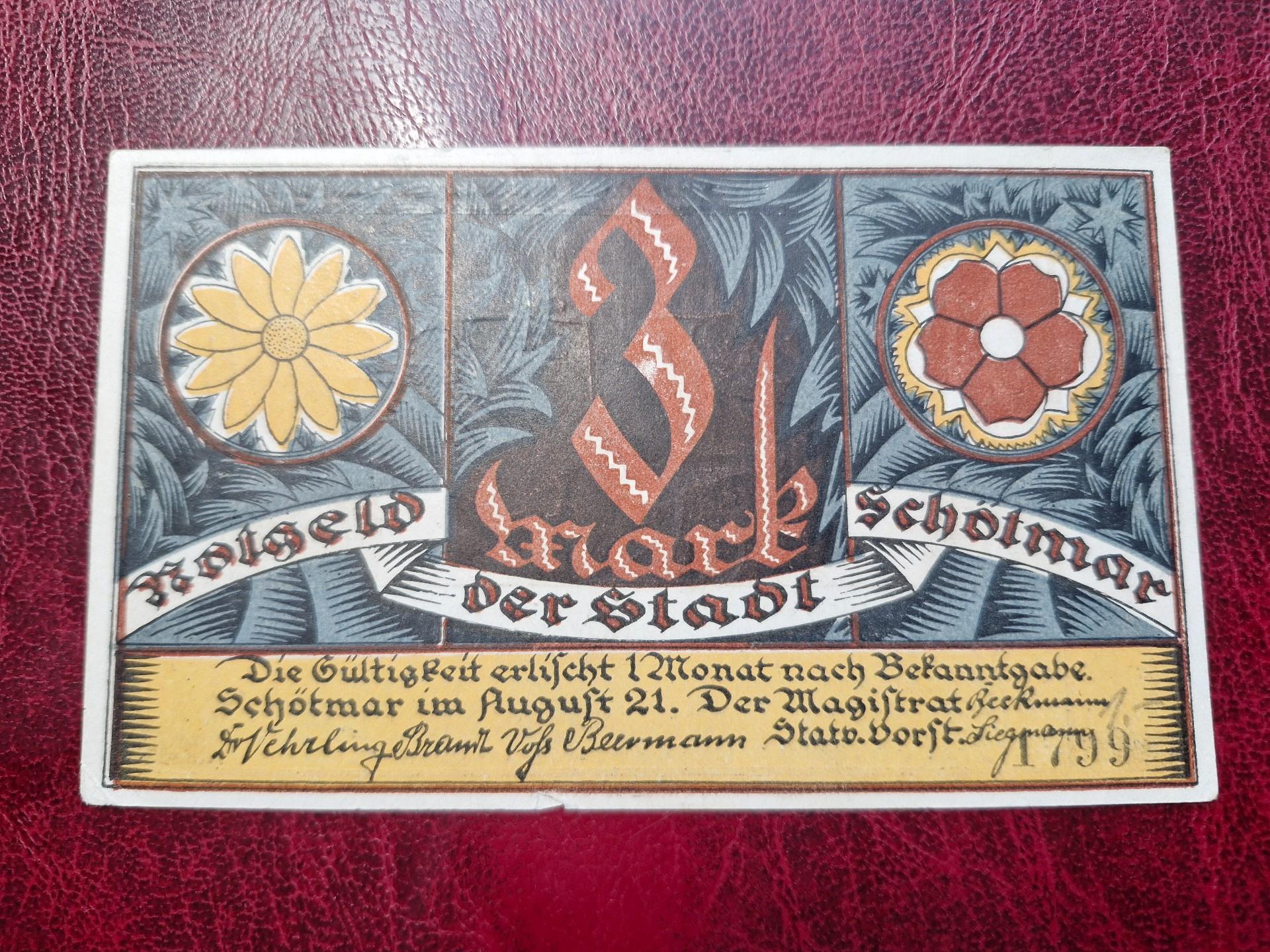 3 Mark 1921.08 Schötmar Notgeld Vokietija