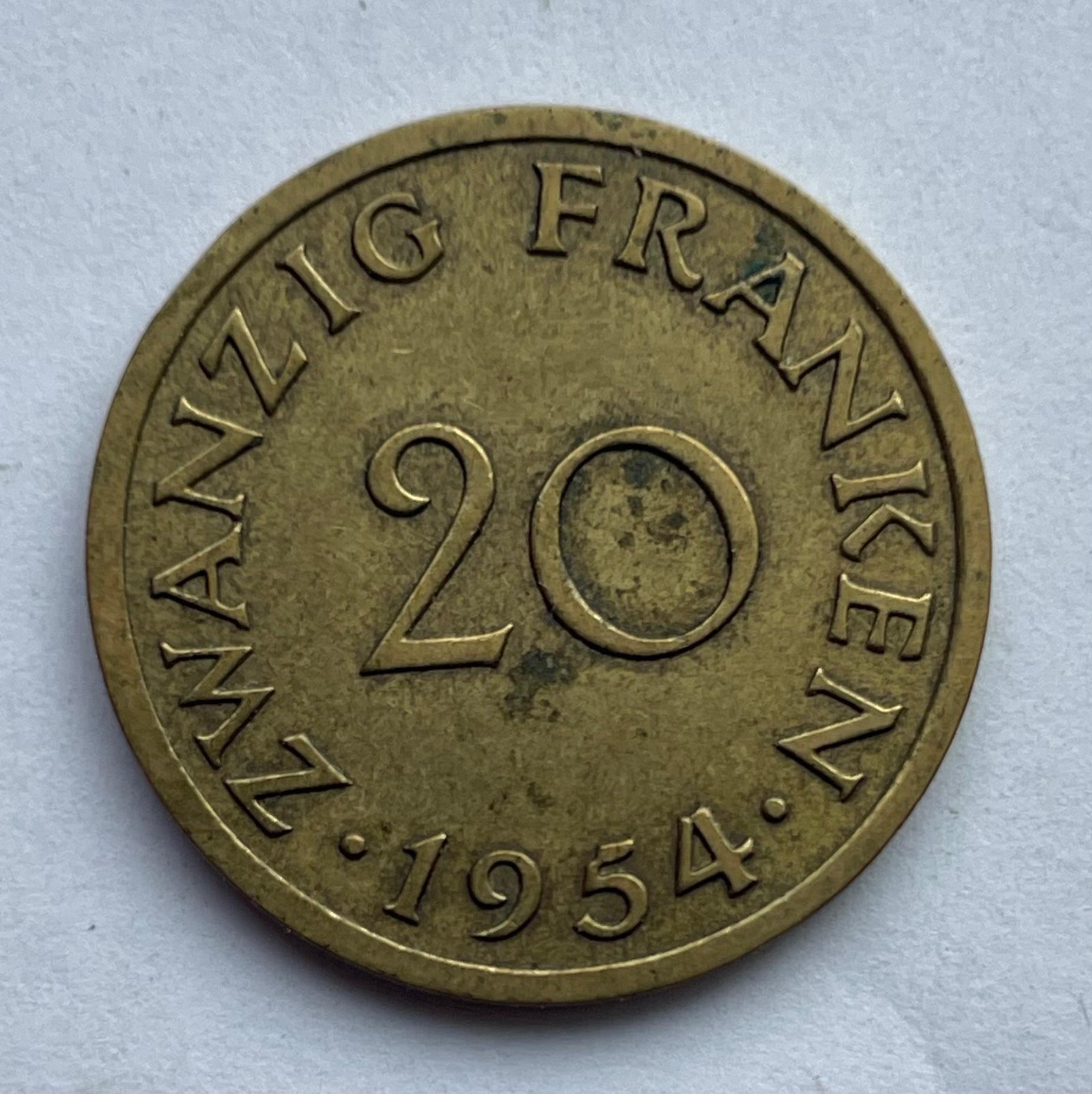 Saarland 20  frankų 1954 reta