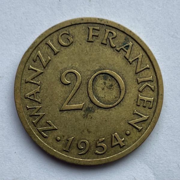 Saarland 20  frankų 1954 reta