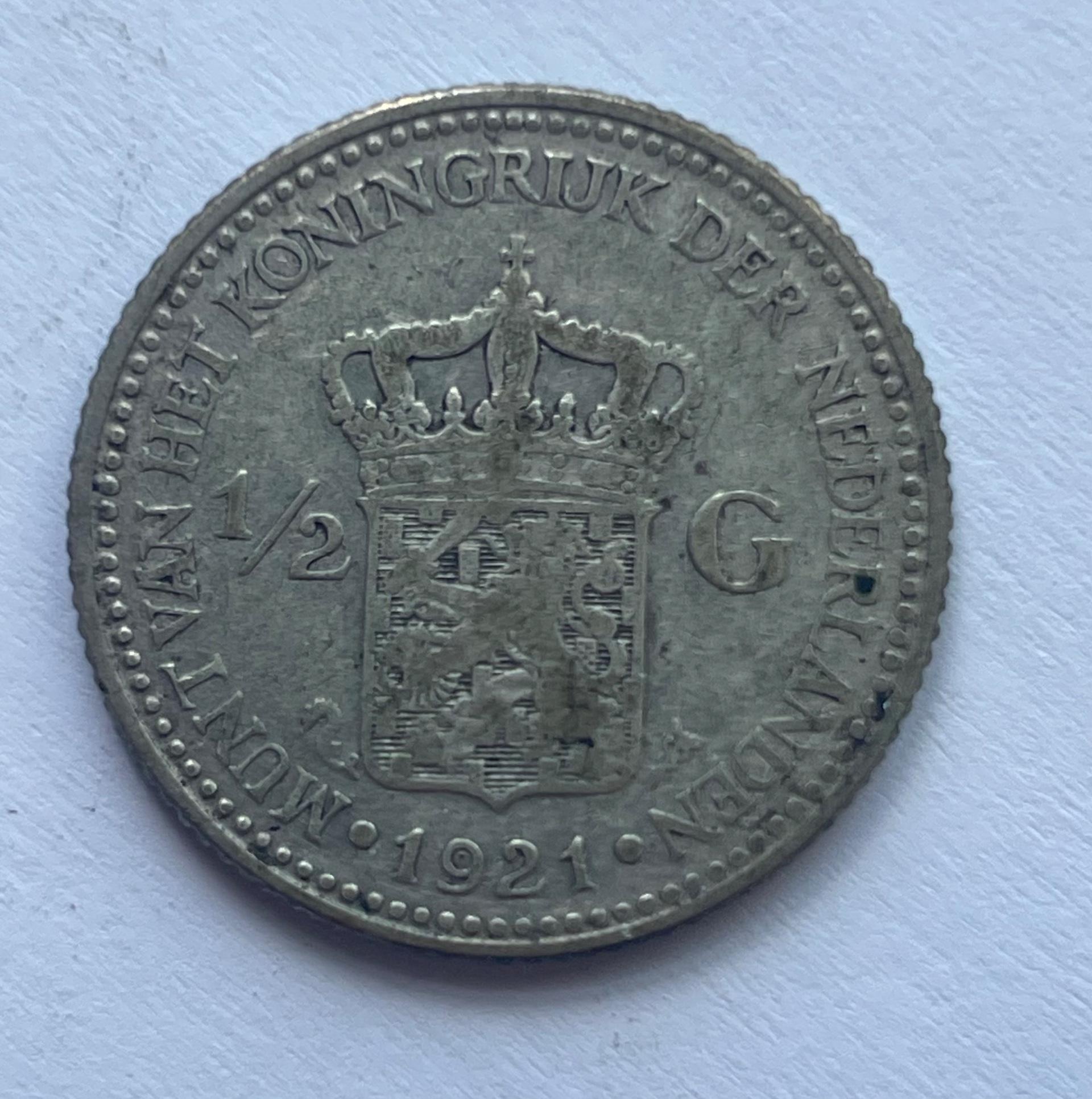 Nyderlandai 1/2 guldeno 1921 sidabras