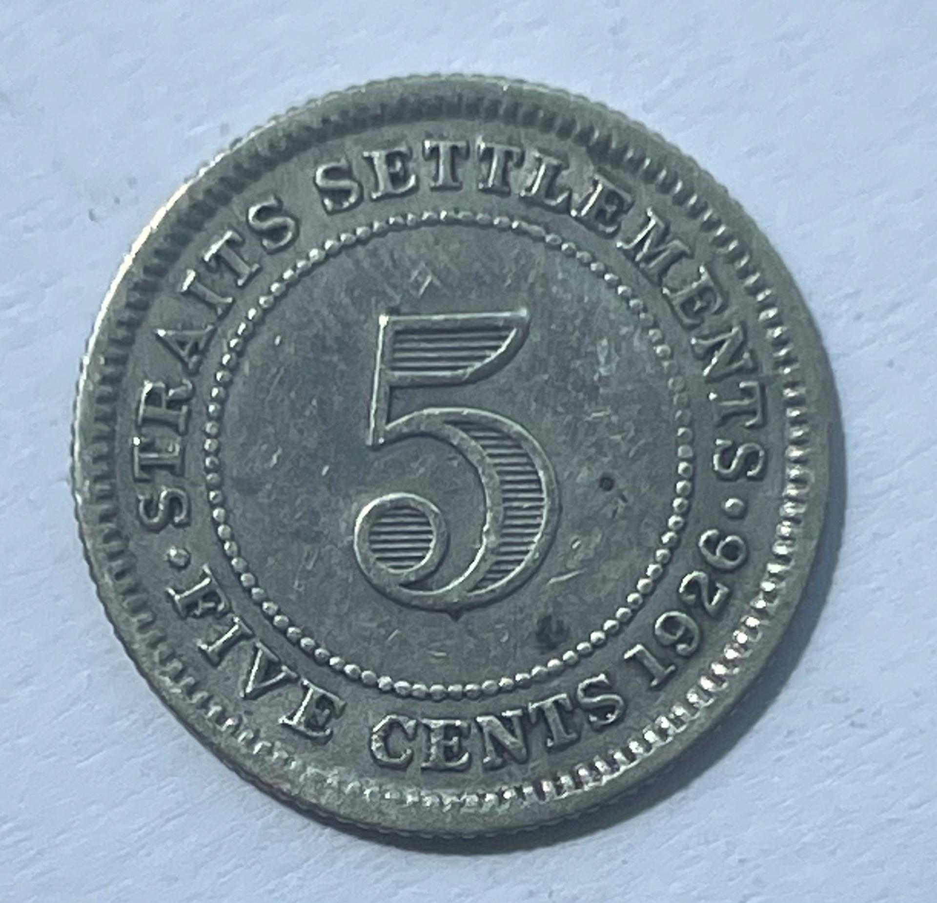 Straits Settlements 5 c 1926 sidabras