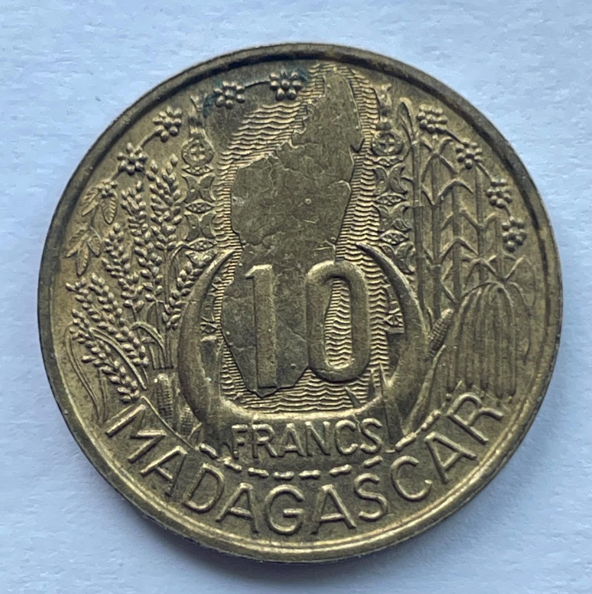 Madagaskaras 10 frankų 1953