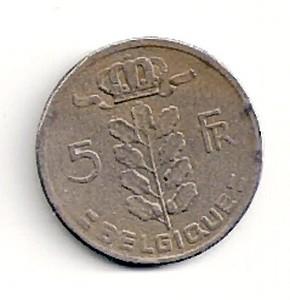 Belgija. 5 frankai ( 1977; P ) XF