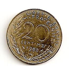 Prancūzija. 20 santimų ( 1978 ) XF