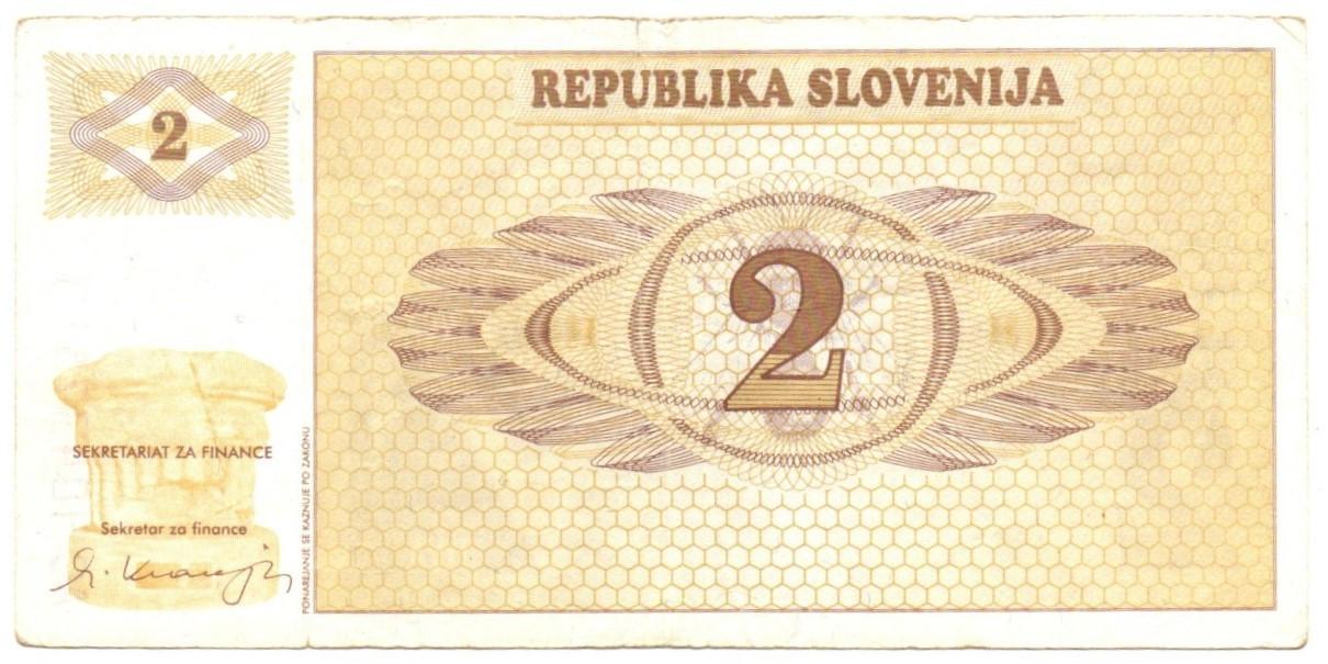 Slovėnija. 2 tolarai ( 1990 ) VF
