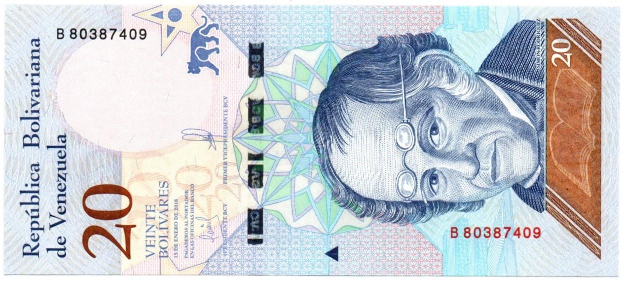 Venesuela. 20 bolivarų ( 2018 ) UNC