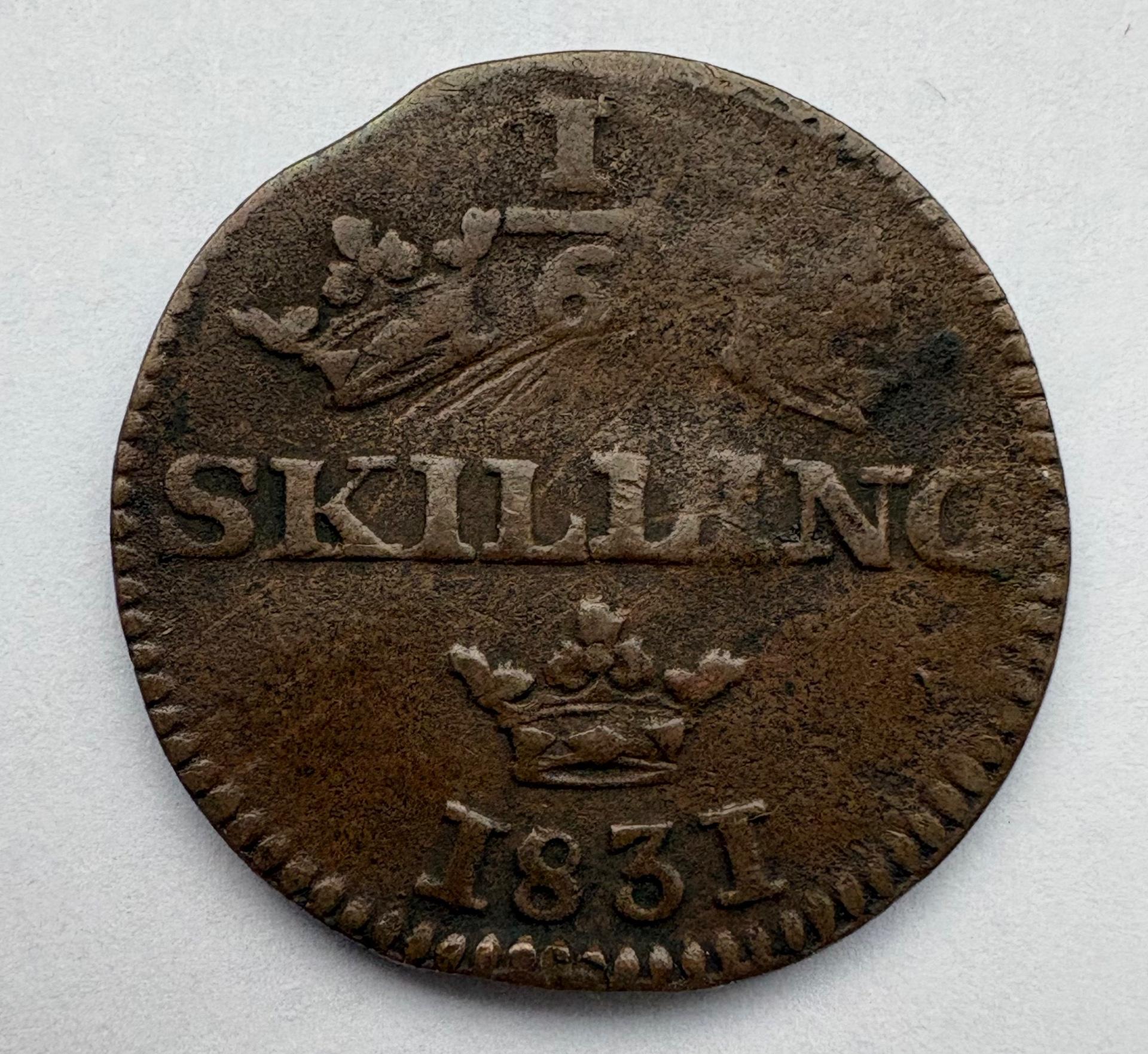 Švedija 1/6 skilling 1831