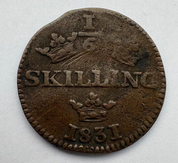 Švedija 1/6 skilling 1831