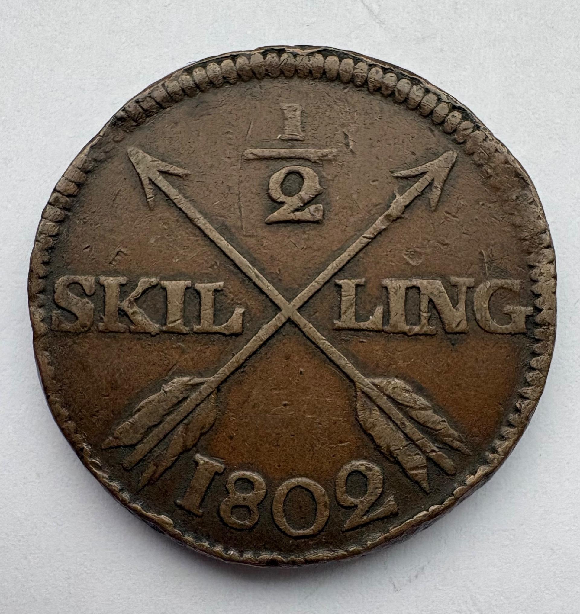 Švedija 1/2 skilling 1802