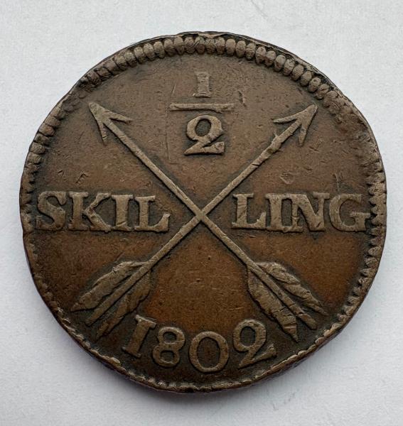 Švedija 1/2 skilling 1802