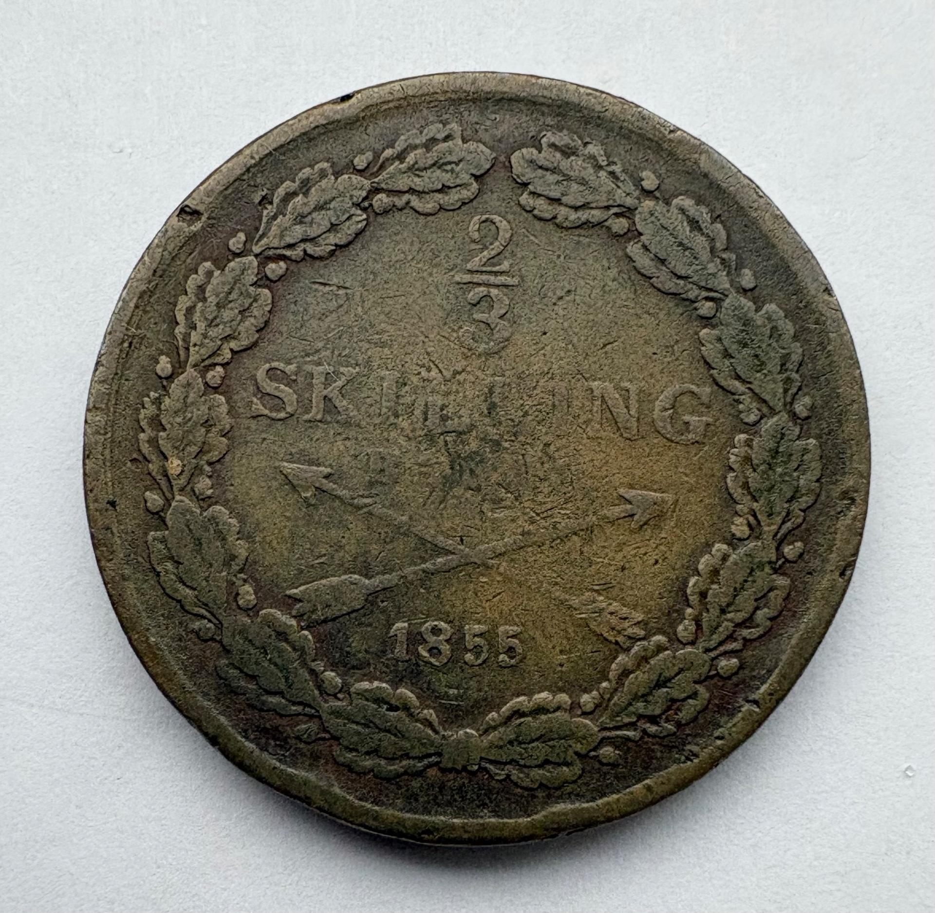 Švedija 2/3 skilling 1855