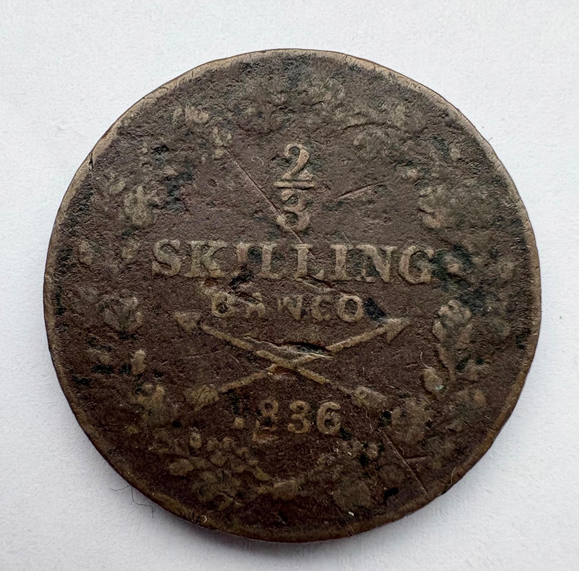 Švedija 2/3 skilling 1836