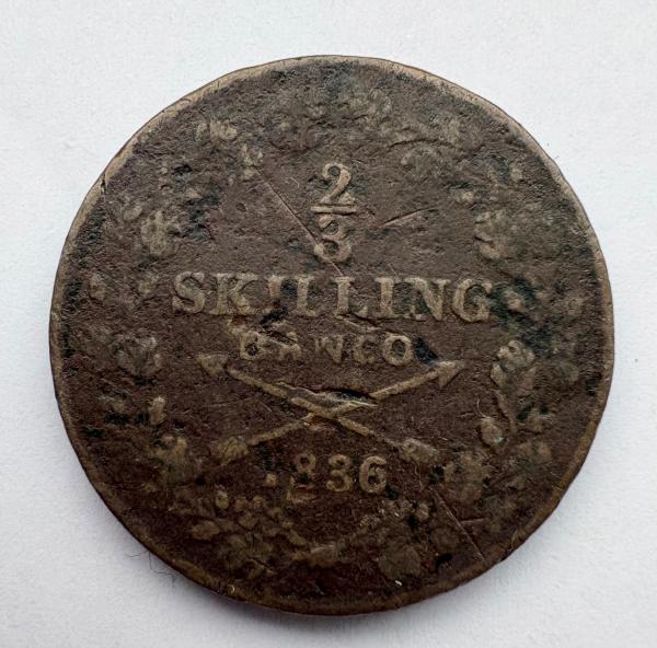 Švedija 2/3 skilling 1836
