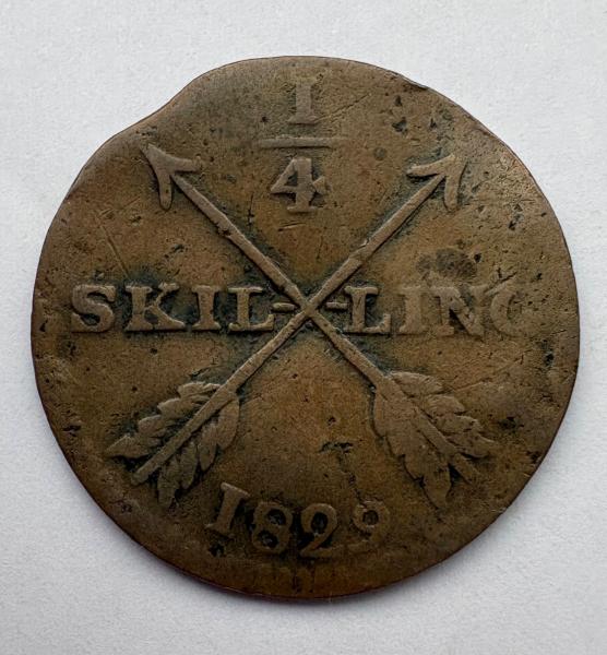 Švedija 1/4 skilling 1826
