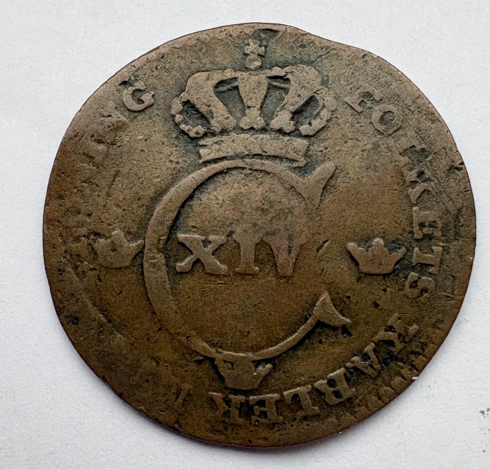 Švedija 1/4 skilling 1826