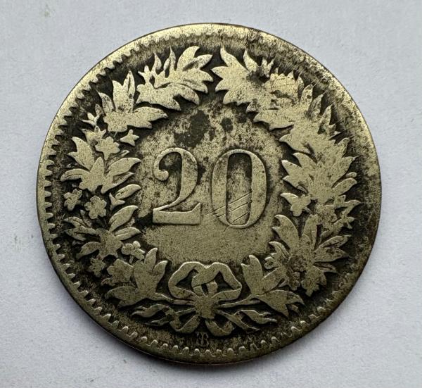 Šveicarija 20 rapen 1850