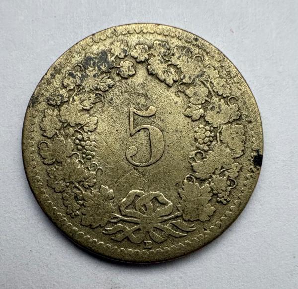 Šveicarija 5 rapen 1850