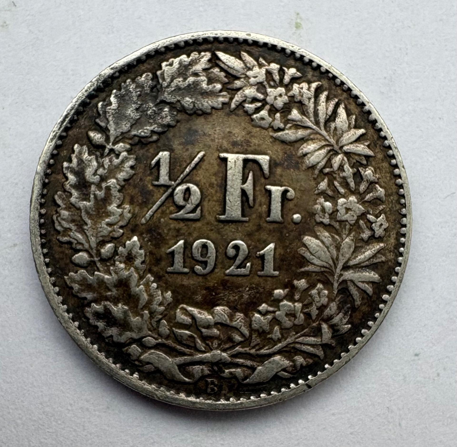 Šveicarija 1/2 franko 1921 sidabras