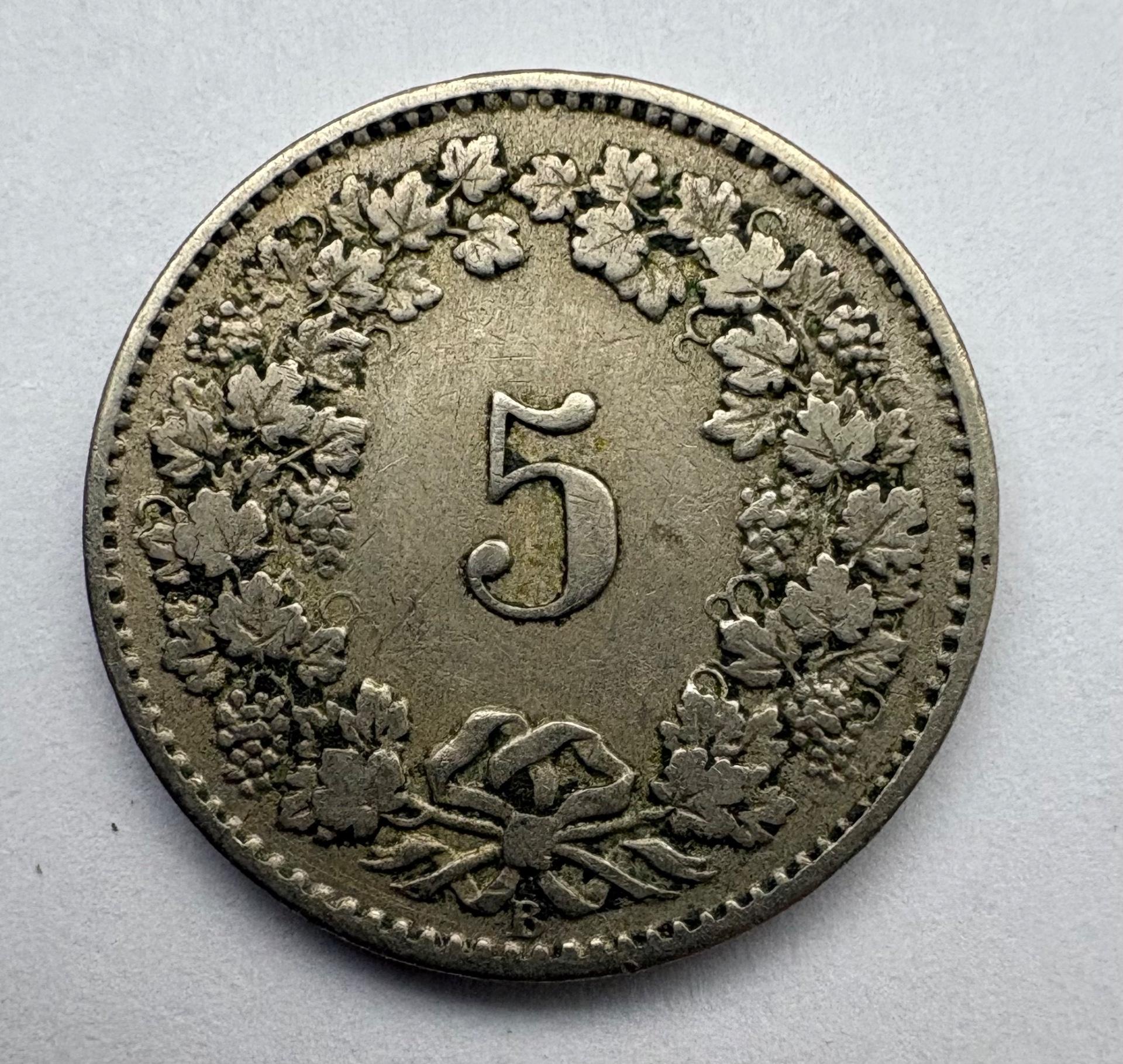 Šveicarija 5 rapen 1880