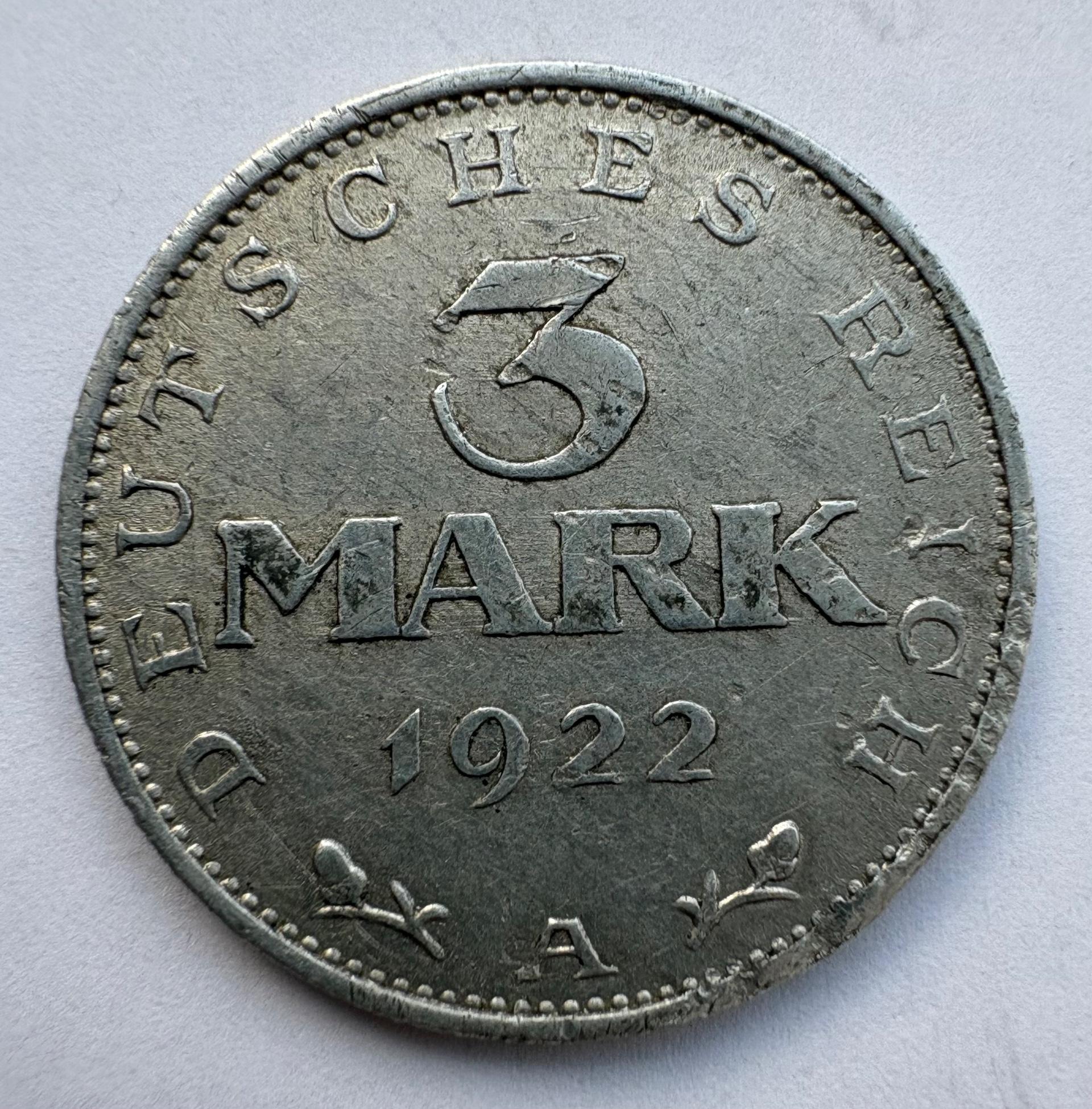 Vokietija 3 M 1922 A 